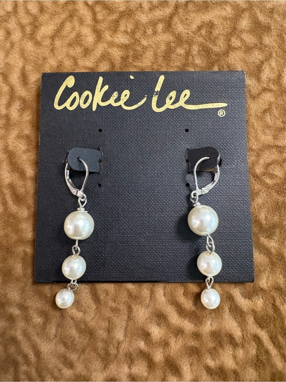 Cookie Lee Silver-Tone Triple Faux Pearl Drop Dangle Earrings NWT—New